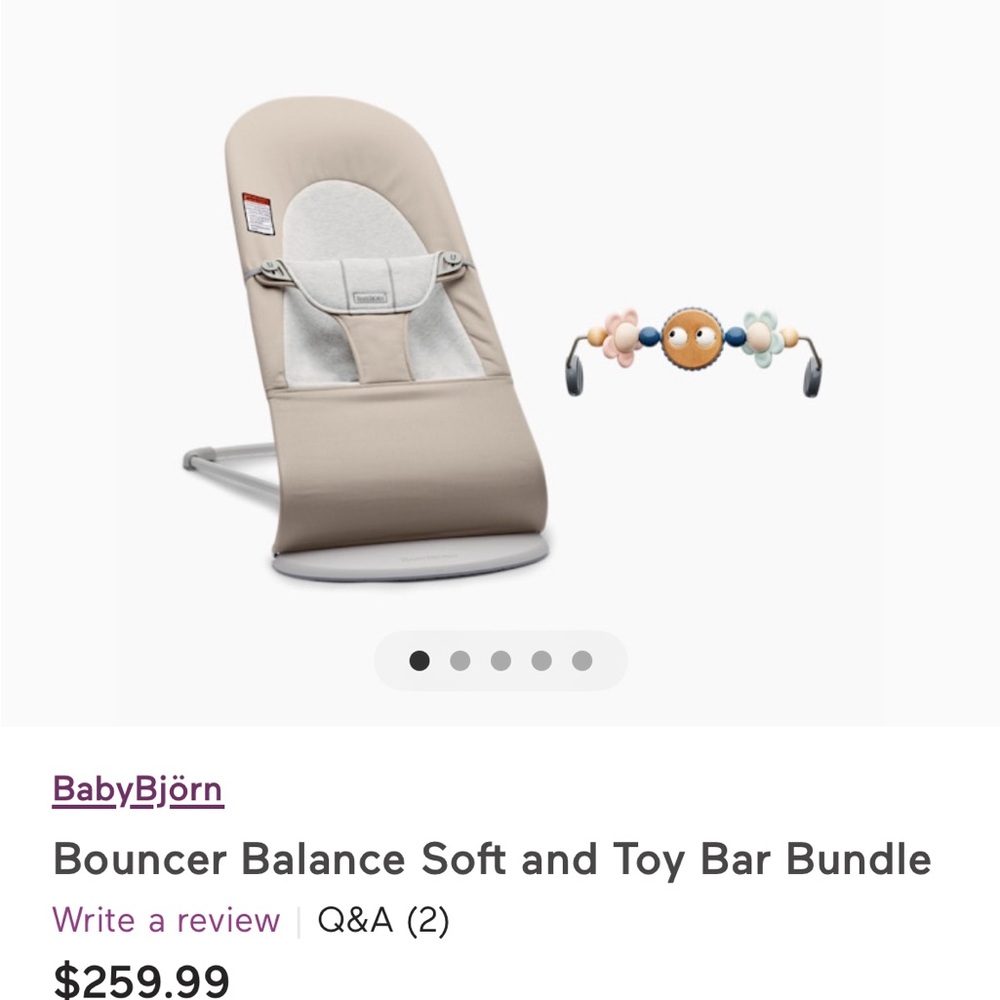 Barely used BabyBjorn Bouncer and Toy Bar Set Bundle